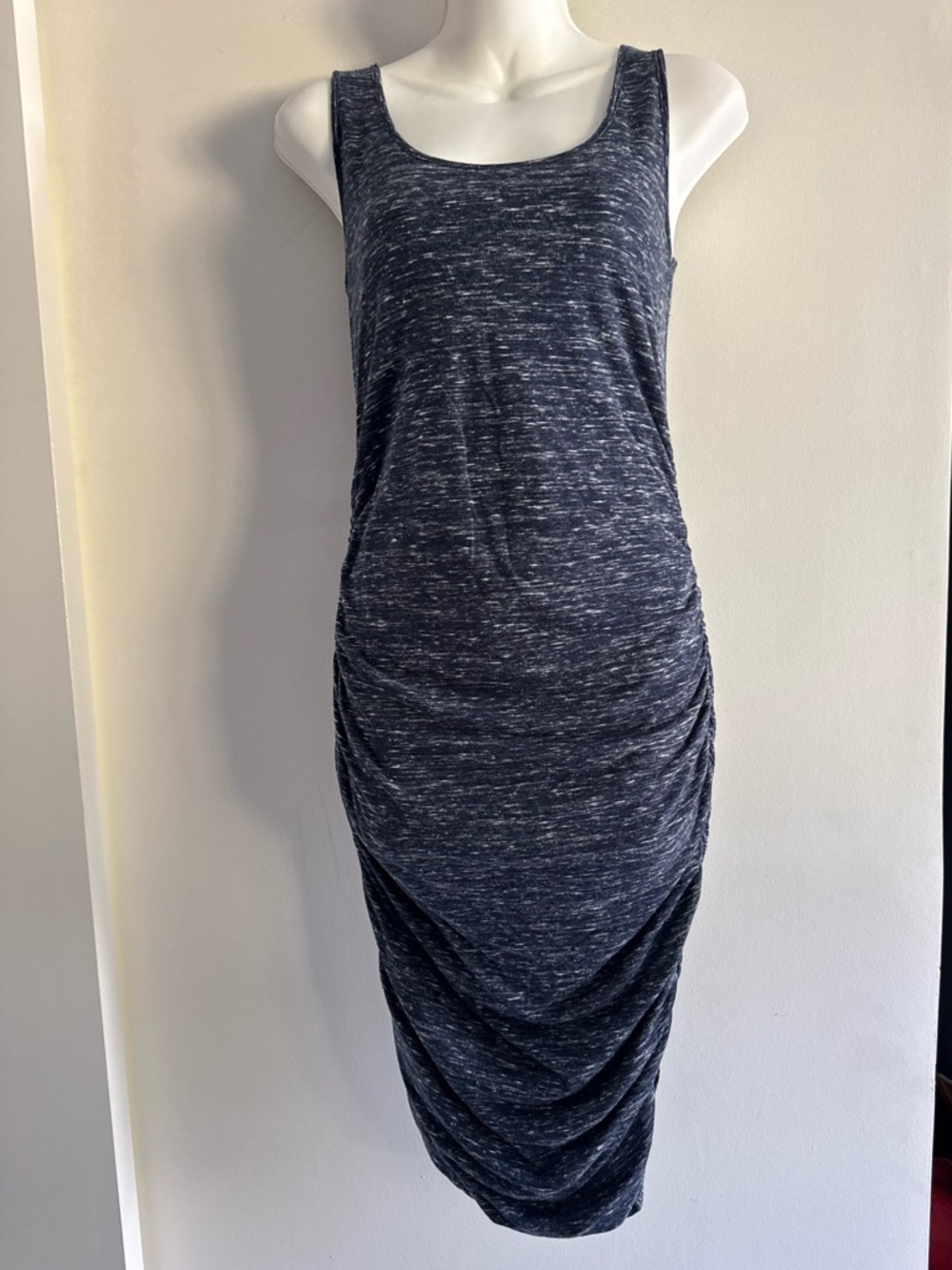 Ingrid & Isabel Navy Space-Dye Ruched Midi Tank Dress